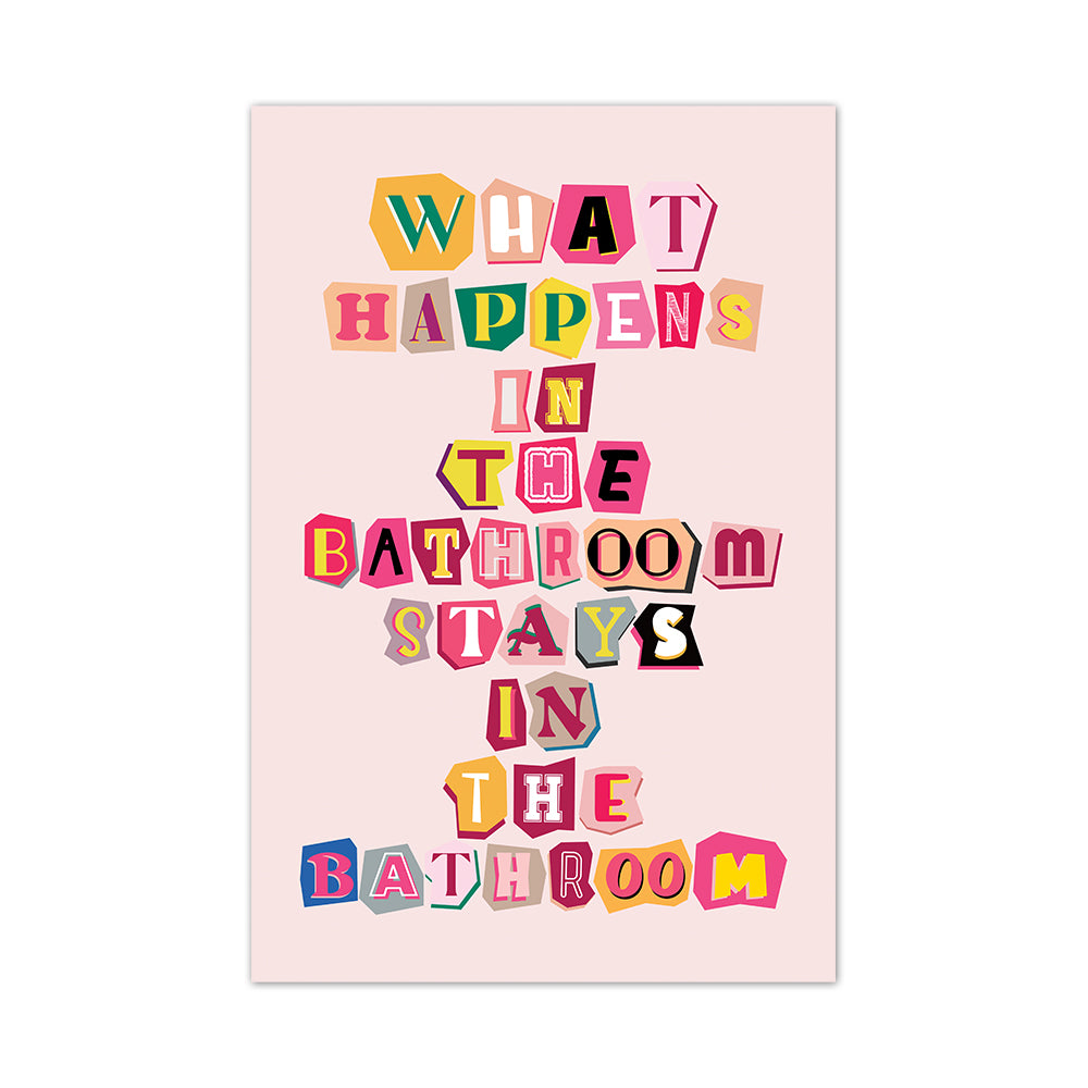 What Happens In The Bathroom, Stays In The Bathroom Poster, Pink Preppy Aesthetic Room Decor, Funny Room Decor for Girl, Bathroom Decor Preppy